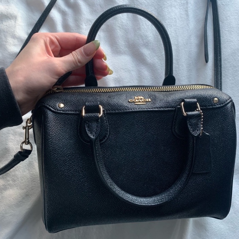 Black pebbled leather coach cross body purse